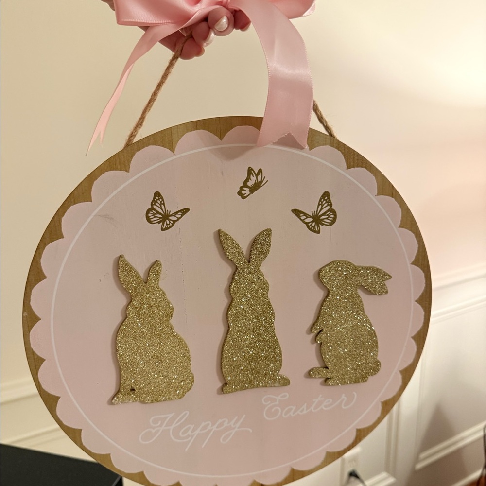 Pink and Gold Happy Easter Bunny Wall Hanging
